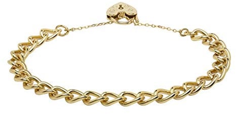 7MM Gold Heart Lock Bracelet - Adjustable Ladies Curb Padlock Bracelet - 8 Inches Elegant 18K Real Gold Plated Jewellery - Durable Luxury Accessory - Bling King London