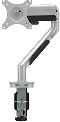 Single Gas Monitor Arm | Desk Clamp & Bolt Through Fitting | Height Adjustable | Fits 10-30 Monitors | VESA 75/100 | 9KG Capacity | Tilt 85° | 360° Swivel & Rotation