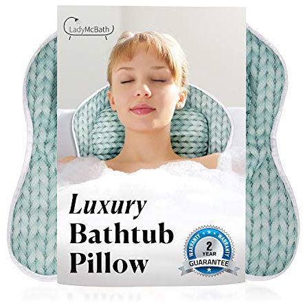 Lady McBath Badewannenkissen – Luxus-Badekissen für Wanne, Nacken- und Rückenunterstützung – leistungsstarke Saugnäpfe, maschinenwaschbar, Badewannenzubehör für Entspannung (türkis)