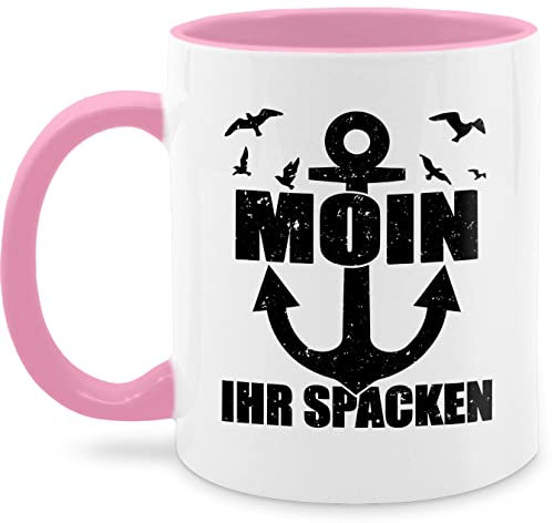 Tasse Tassen 325ml - Statement - Moin ihr Spacken mit Anker - schwarz - 325 ml - Rosa - kaffeebecher ostsee kaffetassen sprüche statements moinsen kaffeetasse statement-tasse frohes neues jahr