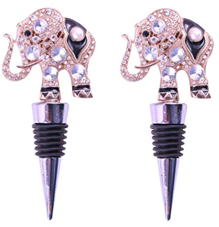 Cabilock 2St. Wein Stopfen Flaschenverschluss Strass Kristalle Metall Alloy Elefant Figur Flaschenkorken Flaschenstopfen Weinverschluss für Valentinstag Geburtstag Neujahr Party Tisch Dekoration