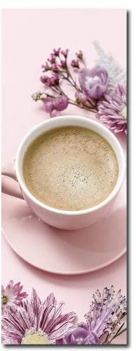 STYLER Küchenbild Cute Cup 30 x 80 cm I Glasbild Bild I Wandbild Cafe Kaffeetasse Rosa Pink Geschenkidee Frau I Wanddeko Home Kunstdruck I Deko Küche Vintage