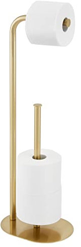 mDesign Toilettenpapierhalter stehend – moderner Papierrollenhalter fürs Badezimmer – Klopapierhalter für mehrere Rollen – mit Platz für 4 Reserverollen – messingfarben