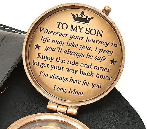 Kompass mit Etui, graviert, 6.3 cm, Messing, Camping-Kompass, Abschlussgeschenk, Geburtstagsgeschenk, Geschenke/Skriptur-Zitat, Arbeitskompass (individuell gravieren Sie Ihren eigenen Text)