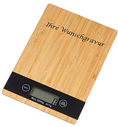 Digitale Küchenwaage aus Bambus mit Gravur / bis 5kg von 1g - 5000g