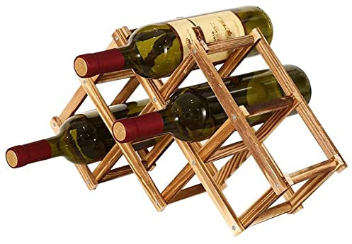 Casier de Stockage de Vin, Étagère à vin Horizontale, Porte Bouteille Pliable en Bois, Extensible Bois Massif Range Bouteilles 6 Bouteilles pour Comptoir, Dessus de Table, Placards, Bureau, Brun Foncé