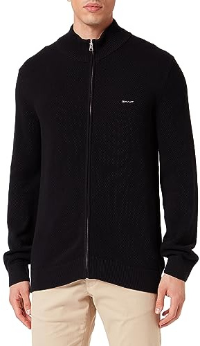 Gant Herren Cotton Pique Zip Cardigan Strickjacke, Schwarz, XXL EU