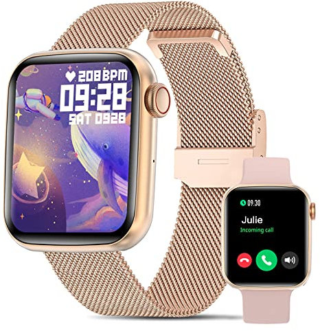 Bebinca Smartwatch Damen Herren mit Telefonfunktion, 1,75 HD Touchscreen Fitness Tracker, Fitnessuhr mit Herzfrequenz Schlafmonitor, IP68 Wasserdicht Uhr für Android iOS(Gold)