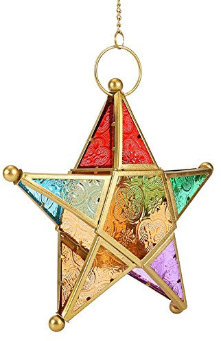 Linterna de Estrella Colgante Marroquí, Adornos Colgantes de Farol de Estrella, Candelabro Colgante de Pentagrama de Cristal Colorido, Adorno para Terraza al Aire Libre, Bodas Fiesta de Cumpleaños