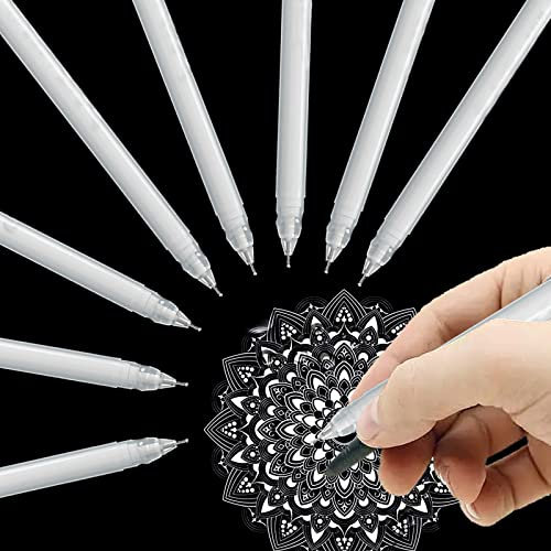 YOUYIKE 8 Stück Gelstifte Weißer Stift, für Künstler Highlight Skizzieren Stifte, 0,8 mm Weißer Gelstift für schwarzes Papier, Skizzieren, Zeichnen