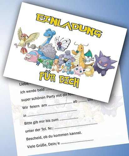 ich Einladungskarten 10er Set Kindergeburtstag kompatibel mit Pokemon, Format DIN A6 (Postkarte 148 x 105 mm), 0056