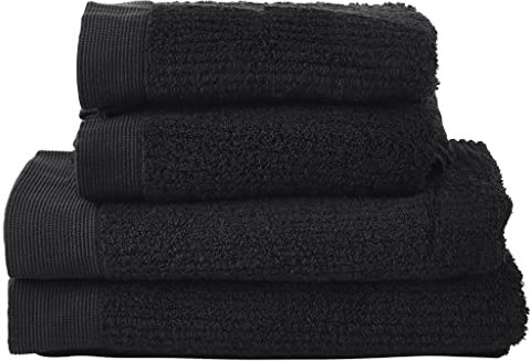 Zone Denmark Classic Handtuch Set Baumwolle, 2 x Handtuch 50x100 cm und 2 x Badetuch 70x140 cm, 100% Oeko-Tex Zertifizierte Baumwolle, 4er-Set, Schwarz