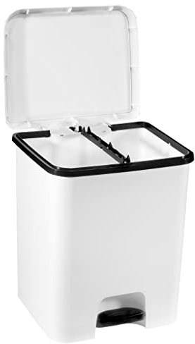 COM-FORT HOUSE | Cubo de Basura Pedal | Capacidad de 52 litros | Cubo Reciclaje con Separación | Blanco | Cocina | Limpieza Fácil