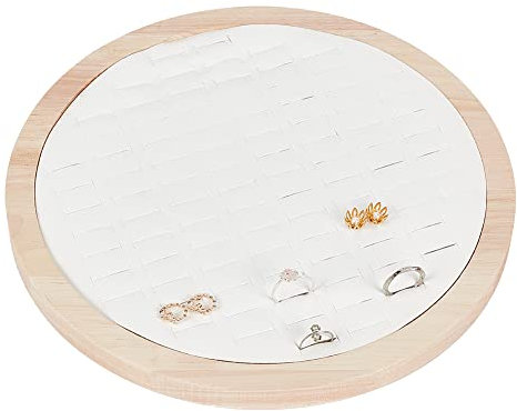 nbeads 92-Slot Holz Ring Display Tablett, Runde hölzernes Schmuck Display Tablett mit PU-Leder Schmuck Teller Ring Tablett Ohrringe Display Tabletts Vitrine Schmuck-Organizer für Halter, weiß
