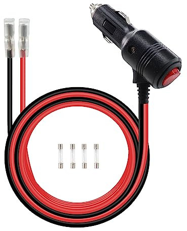 RIIEYOCA Câble de prise mâle pour allume-cigarette avec fils et interrupteur ON/OFF, cordon d'alimentation 12V-24V robuste 16AWG 15A avec protection par fusible (1M/3.3Ft)