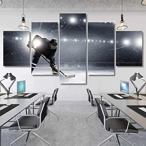 Bilder Leinwandbilder Schwarz-Weiß-Sport-Eishockey Vlies Leinwand 5 Teilig Wandbilder Kunstdrucke Wandbild Bild Auf Kunstdruck Wanddeko Wand Wohnzimmer Wanddekoration Deko Modern Xxl/200 X 100 Cm