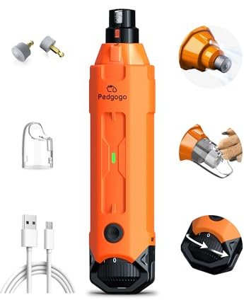 pedgogo Dog Nail Grinder Super Quiet 45 db 6-Speed Pet Nail Grinder with 2 LED Lights 12000RPM & 3 Grinding Ports Dog Nail Trimmer for Large Medium Small Dogs with Dust Cap & 2 Extra Grinding Head