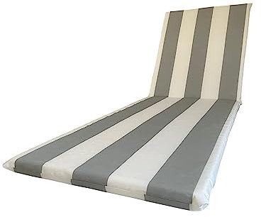 Il Tuo Artigiano Design Coussin imperméable pour chaise longue bandée – 190 x 60 cm polyester hydrofuge – Coussin déhoussable fabriqué en Italie (blanc et gris)