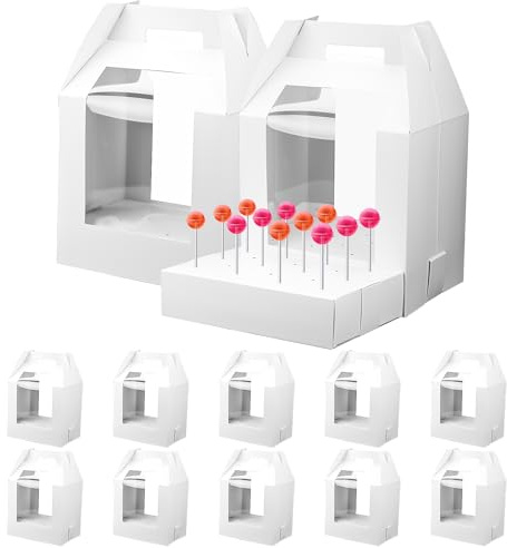 NQEUEPN 12stk Weiß Cake-Pop-Box, Tragbar Cake-Pop-Halterbox mit 18 Löchern Lutscher-Boxen-Verpackung für Hochzeiten Babypartys Geburtstagsfeiern