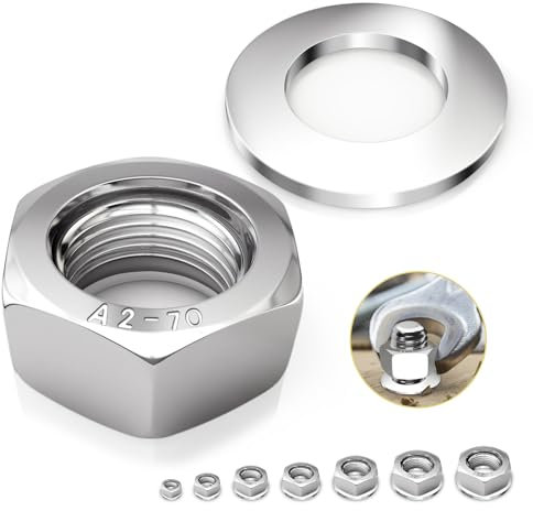 Dadi esagonali m12, in acciaio inox A2 V2A 304, con rondelle, 10 dadi esagonali, DIN 934, autobloccanti (versione standard), per viti, bulloni filettati e barre filettate
