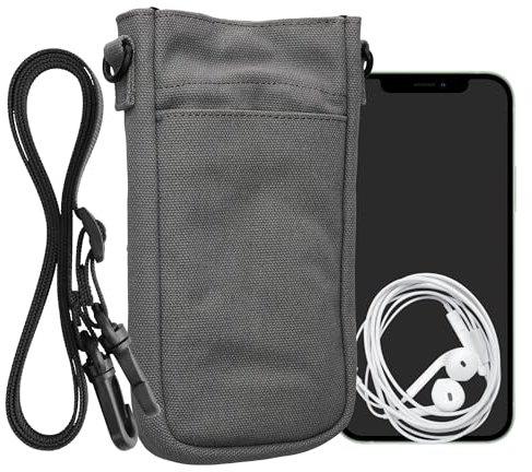 kwmobile Handytasche für Smartphones XXL - 7 - Canvas Handy Hülle mit Band - Handy Tasche mit Handykette 16,5 x 10 cm Innenmaße - Hellgrau