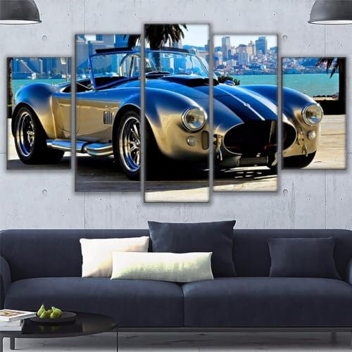 WAGYU 5 teiliges wandbild Auto-Poster 5 stück leinwand wandkunst,5 teilig leinwand wanddeko wohnzimmer,leinwanddruck 5 teilig bilder wohnzimmer modern groß,mit rahmen,xxl 100x55cm