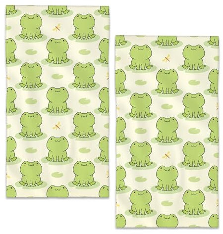 BIGXIUKA Grüner Frosch Badezimmer-Handtücher, niedliches Tier-Badetuch für dekorative Fingerspitzen-Handtücher, 2er-Set für Bauernhaus, Fitnessstudio, Küche, Hotel, Yoga-Geschenke