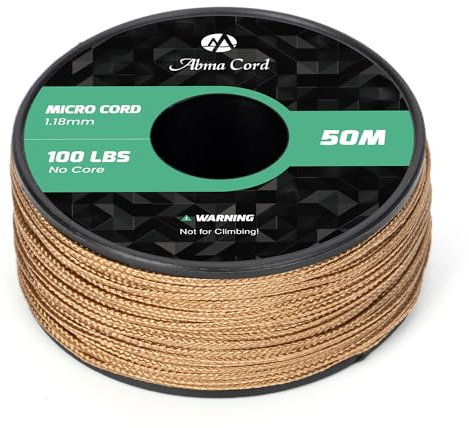 Abma Cord Micro Cuerda 1,18 mm Paracord 50M Bobina - MAX. 45kg (100lbs) - Marrón Oscuro