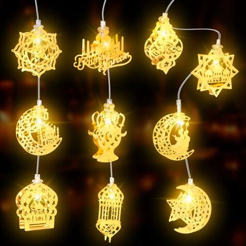 Etopgo Ramadan Lichterkette, 3M 20 LED Stern Mond Ramadan Dekor Lichterketten Batterie, Eid Mubarak Lichterkette mit 6 Stunden Timer für Muslim Ramadan Eid Mubarak Dekoration Innen Außen-Warmweiß