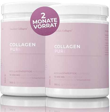 Swedish Collagen Pure X 2 I 2 Behälter aus 100% hydrolysiertem Kollagenpulver (Typ I & III) I Geruchlos und unlassig i Easy Mix - 60 -Tage -Versorgung