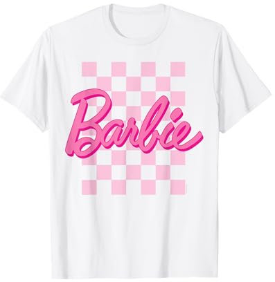 Barbie - Barbie-Logo karierter Hintergrund T-Shirt