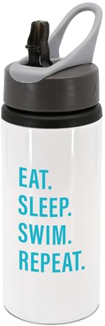 New Spirit Original Blue text, Eat sleep swim repeat water bottle with handle, swimming, swimmer, swimming water bottle, drinks bottle, sports water bottle