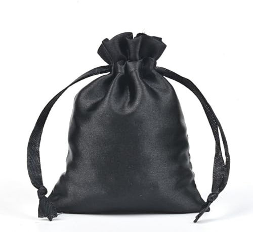 12 Stück Satinbeutel Schmuckbeutel,Klein Stoff Säckchen Zum Befüllen,Satin Säckchen Geschenkbeutel Stoffbeutel Satintasche für Schmuck Hochzeit Weihnachten Geburtstag Party Geschenk, 15x35cm Schwarz