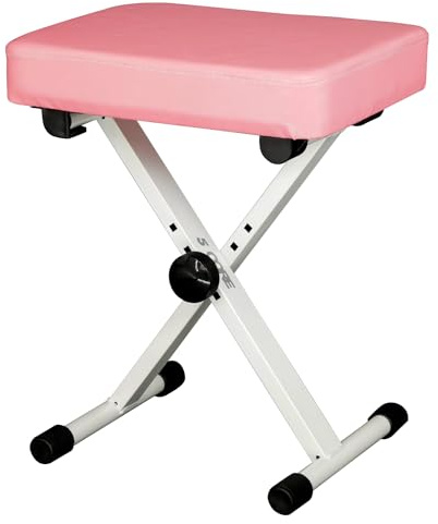 5 CORE Piano Bench X-Style Foldable 3 Padded Keyboard Seat Adjustable Height for Keyboards Synths Digital Pianos for Musicians, Kids & Professionals Pink - KBB BPNK HD