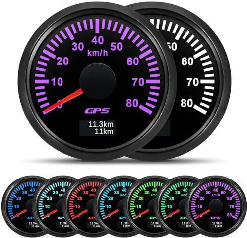 52mm Geschwindigkeitsmesser Boot GPS Tacho Kilometerzähler 0-80Km/H Wasserdichter IP67 7-Farben Tachometer Messgerät für Auto Boot Yacht 12V/24V …
