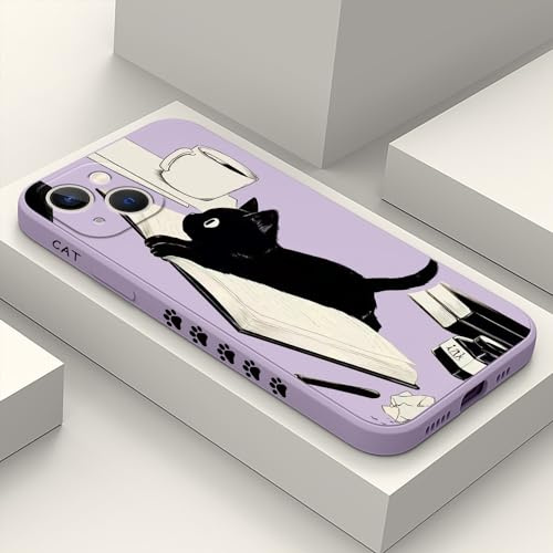 LEECG for iPhone 13 Case Fashion Flower Pattern Slim Liquid Silicone Dropproof for iPhone 13 Phone Cover 6.1 inch-Cat Purple
