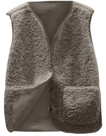 Joligiao Gilet Pile Donna Teddy Gilet in Pile Felpato Smanicato Giubbotto Fleece Giacca Senza Maniche Oversize Caldo Giacchetto Giacche Smanicato con Tasto Leggero Gilet Autunno Inverno(Kaki,XXL)