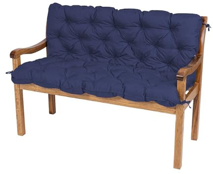 TexDeko® Garden Gartenbankauflage mit Rückenlehne wasserabweisend UV - beständig Bankauflage In- & Outdoor Sitzkissen und Rückenkissen Hollywoodschaukel Sitzpolster (160 x 50 x 50cm Dunkelblau)