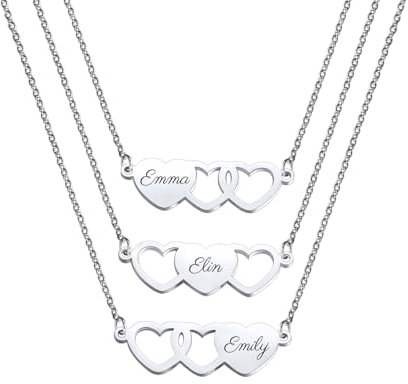 LINEMENG Personalisiert 2-3 Stück Herz Halskette Gravur Beste Freundschaft Anhänger Set Edelstahl personalisierte Namen für Schwestern Frauen Hochzeit Brautjungfer