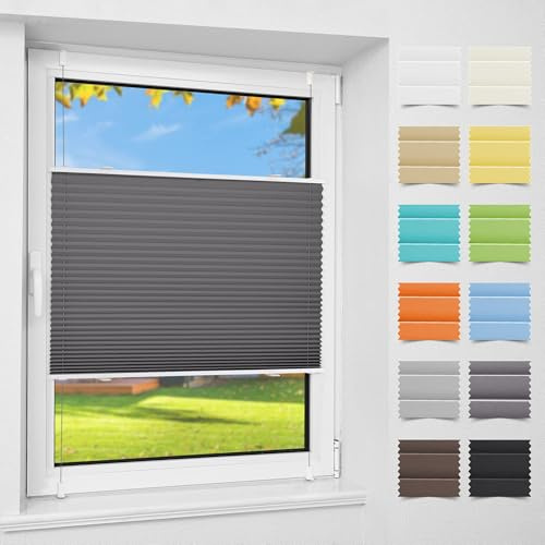 Atlaz Plissee Klemmfix ohne Bohren, 65x200cm(BxH), Anthrazit, Plisseerollo Fensterrollo mit Klemmträger, Faltrollo Jalousie für Fenster und Tür, Blickdicht, Sichtschutz und Sonnenschutz