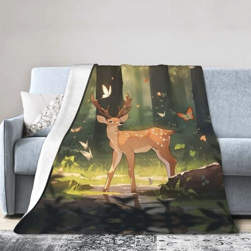 WZYWHJ Weiche Decke, 152,4 x 127 cm, knitterfrei, hypoallergen, kompakt, faltbar, leicht, langlebig, Bambi-Bild