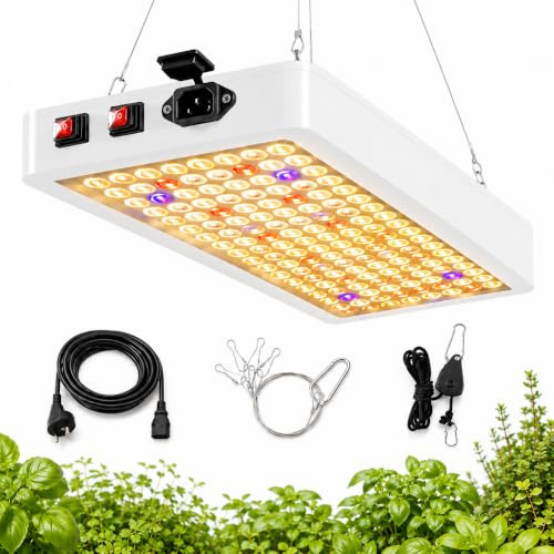 100W Pflanzenlampe LED Vollspektrum, Veg‑/Bloom‑Modus, Verstellbares Seil | Dual-Chip Growlampe LED, VEG BLOOM Doppelschalter, UV IR Rotlicht für Indoor Zuchtpflanzen Gemüse Gewächshaus Baumschule