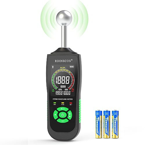 Misuratore di Umidità Mur RDINSCOS Igrometro Professionale con LCD a Colori e Allarme Acustico Rivelatore di Umidità Senza Ago 20-40mm per Legni,Parete,Legno,Gesso,Muri