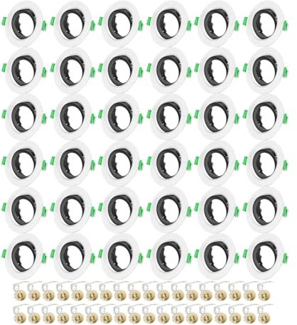 Lot de 36 spots encastrables GU10 orientables à 30°-Cadre Rond Blanc Anneau Extérieur et Noir Anneau Intérieur, douille céramique.Compatible ouverture Ø68-80mm,idéal pour éclairage LED de plafond.