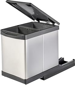 Aspira Home Ausziehbarer Küchen Mülleimer, Edelstahl & Kunststoff „Müllomatic PRO 2 MINI“| Volumen: 2x6l | Mülltrennsystem | Herausnehmbare Inneneimer | Abfallsammler | mit Schienen- bzw. Gleitsystem