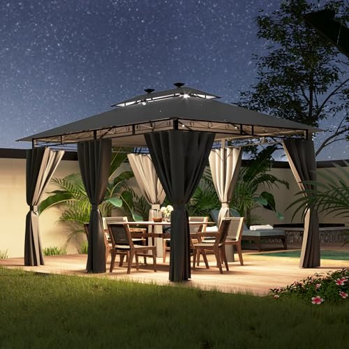 Devoko Tonnelle de Jardin 3x4m,Imperméable Deluxe Tonnelle,Tonnelle de Jardin Exterieur,Tonnelles à Cadre Métallique,Pergola Jardins Exterieur pour 6-8 Personnes,Gris