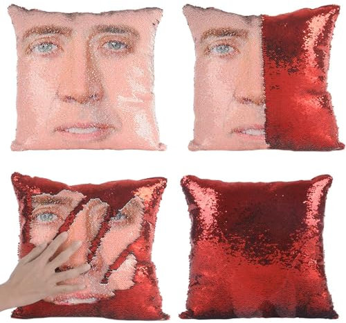 LydeLog Nicolas Kissenbezug mit Pailletten, wendbar, lustige Geschenke, dekorativer Kissenbezug, glitzernd, 40,6 x 40,6 cm (Red 2Pcs)