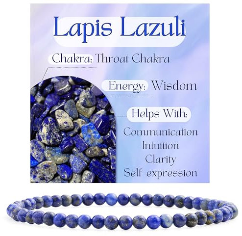 Bivei Lapislazuli - Weisheit Kristall Armband für Frauen 4mm Perlen Halbedelstein Natürlicher Stein Dehnbarer Elastischer Schmuck Yoga Geschenke