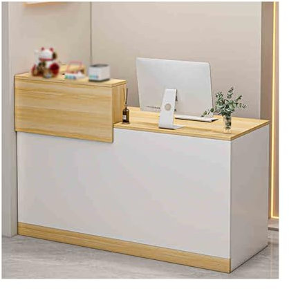 HBOOMOEM BüRotheke，Laden-Theke，Rezeptionstheke Ladentheke，Verkaufstresen Mit AbschließBaren Schubladen，Geeignet FüR Supermarktkassen, GeschäFte Und Restaurants.(White-Light Walnut,Left_120CM)
