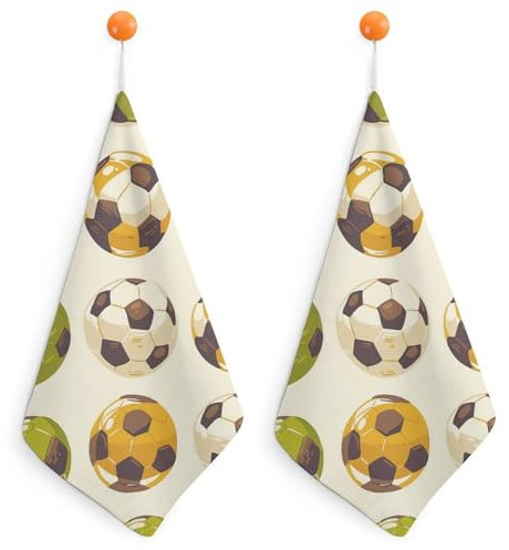 pmoyh Grüner Fußball Handtücher 2 Stück Küche Bad Hand Trockner Dekorative Mikrofaser Bedruckt Handtuch 30x30cm